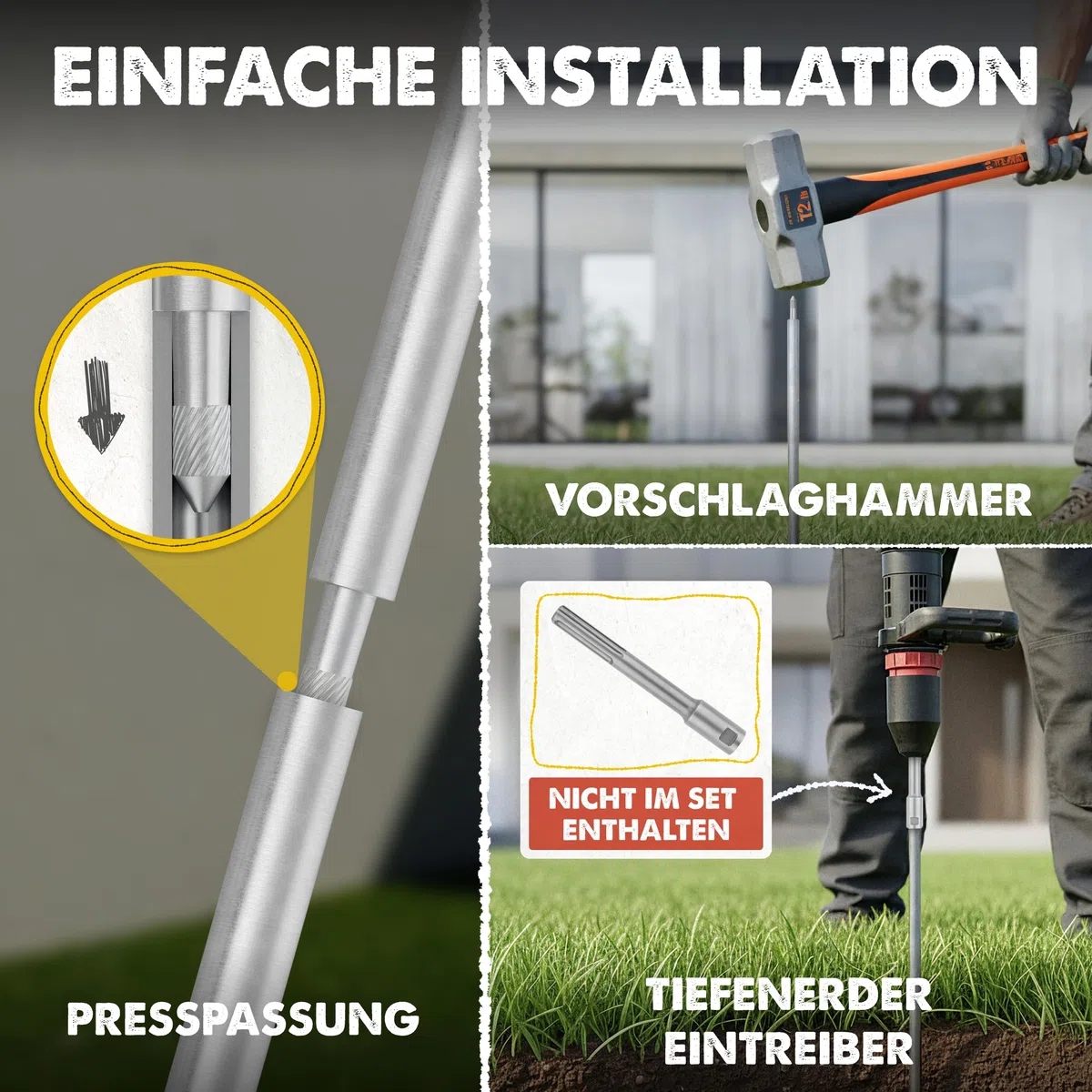 Tiefenerder Erweiterungsstab - Ø20mm V4A Edelstahl, Erdungsspieß Erdung Kreuzerder Staberder Erdnagel Erder Erdspieß Erdungsstab Erdungskabel Erdungsschiene für Blitzableiter und Solar