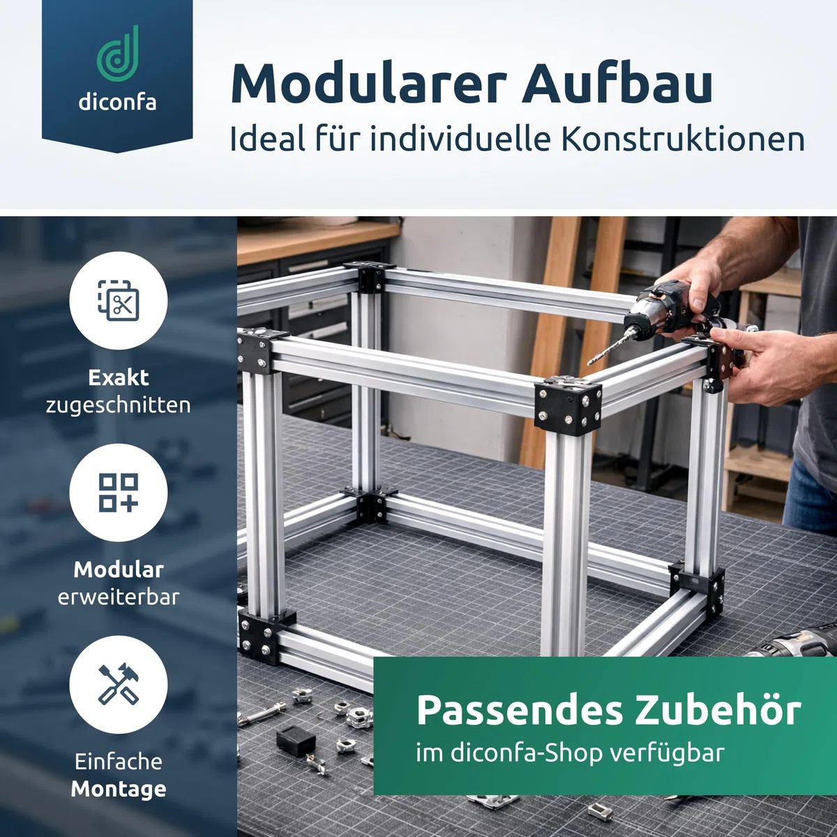 diconfa Aluprofil 30x30mm Nut 6 - WÄHLEN Größe & Menge - 15 Stück, 340mm lang T-Nut Schiene - Aluminiumprofil Alu Profil kompatibel mit allen Aluminium System- / ITEMprofilen für INNEN AUßEN