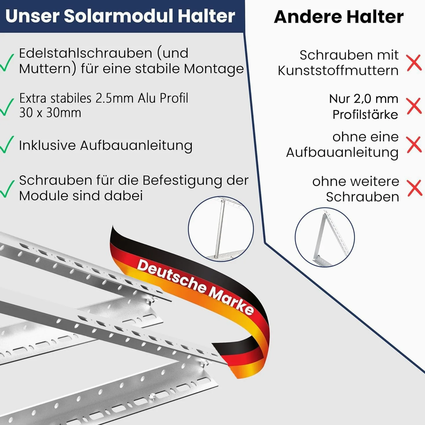GLIESE Solarmodul Halterung 114 cm (2er-Set),Solarpanel Halterung,Balkonkraftwerk Halterung,Verstellbarer Winkel Von 0° bis 90°,Aluminium Halterungen Flachdach für 100 W-600 W, 0% MwSt.