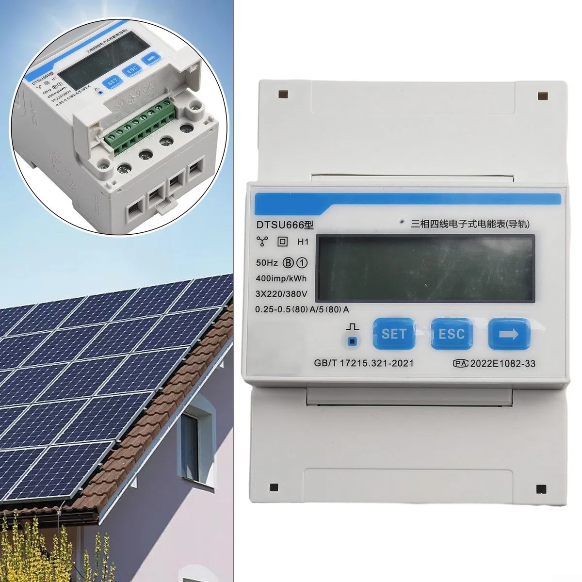 Für Smart Power Sensor DTSU666 Dreiphasen-Energiezähler DIN-Schienentyp für Solar-PV-Überwachung und Windturbine, RS485 für MODBUS-Messgerät, Messung aktiver reaktiver Energie, Import Export