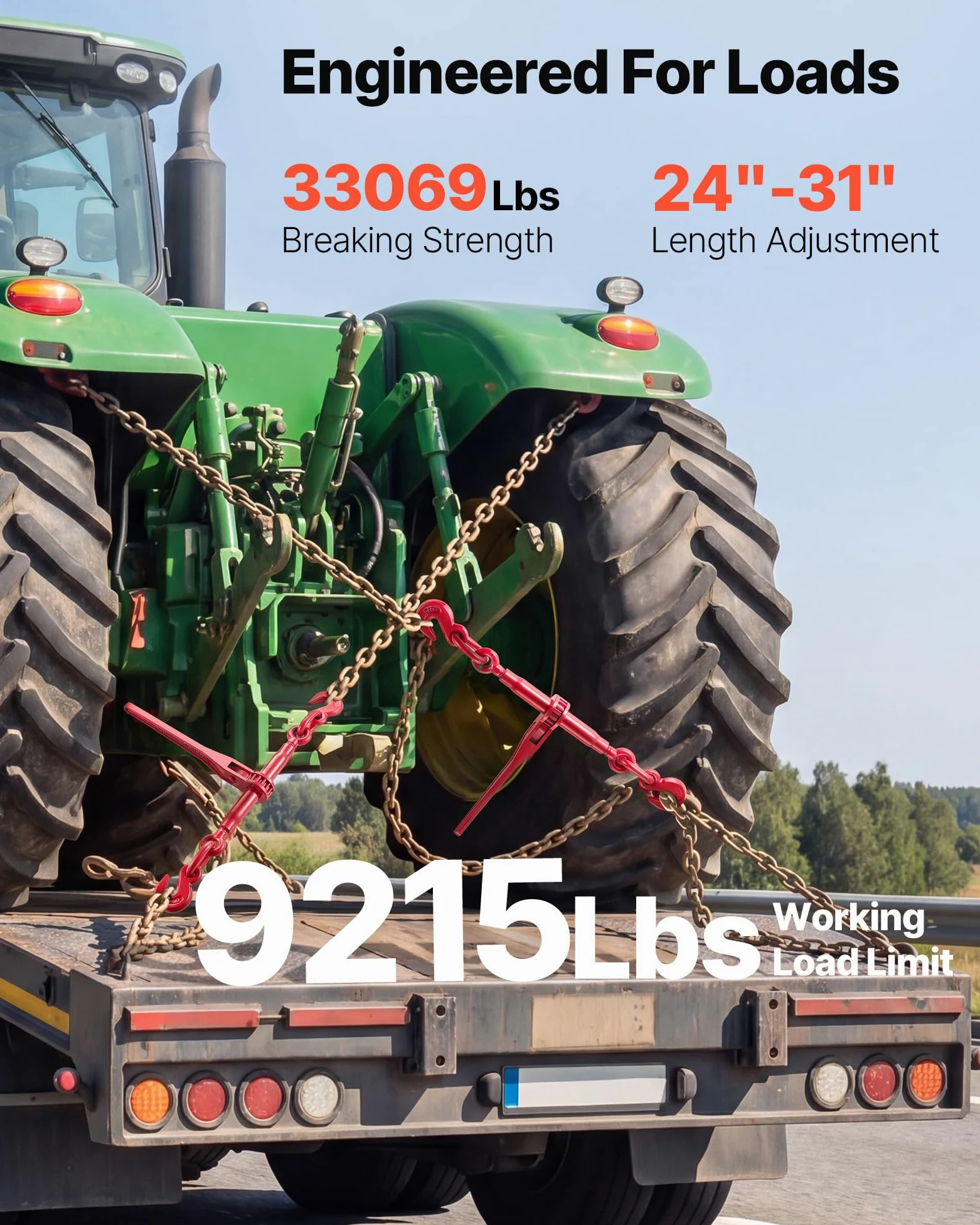 VEVOR 9215LBS 3/8" – 1/2" Ratschenbinder, 9.215 lbs, sichere Arbeitslast, G70-Haken und einstellbare Länge, für Ketten der Güteklasse 70–80, Festzurren, Transportieren, Abschleppen, 2er-Pack, Rot