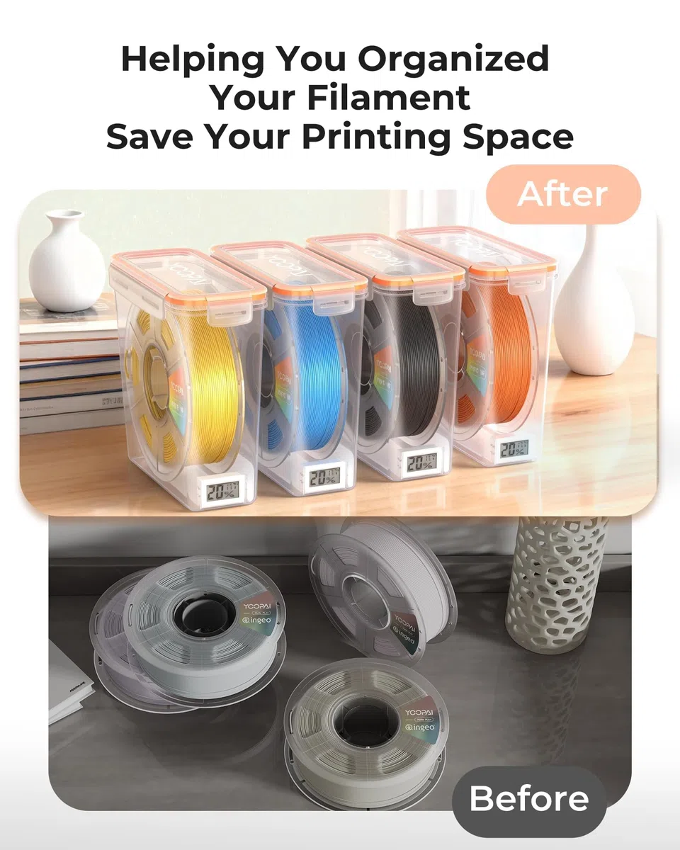 YOOPAI Pro Filament Aufbewahrungsbox mit Temperatur & Feuchtigkeitsmonitor – EinzelspulenLagerbox, luftdicht, sichtbares Display, feuchtigkeits- & staubgeschützt für 3D-Druck (4er-Pack)