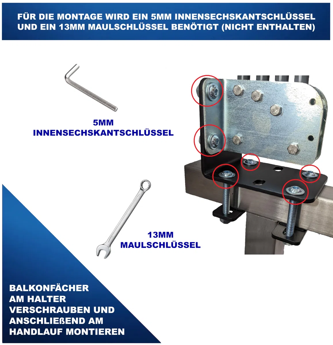 Balkonfächerhalter Adapter für Balkongeländer Eckig Balkonfächer bis 160cmx160cm hochwertige Befestigung/Halter/Adapter am Geländer Ohne Bohren!