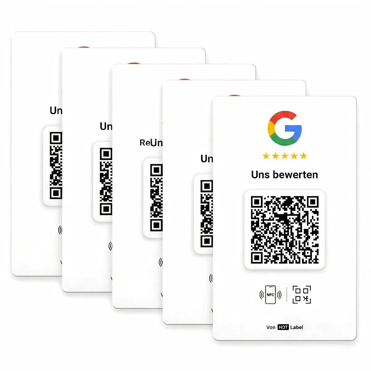 HotLabel – Google Bewertungskarte 5er-Set – Weiß – NFC & QR-Code – 5 unabhängige Bewertungslinks (für 1–5 Geschäfte) – Kompatibel mit allen Smartphones – Keine App, kein Abo
