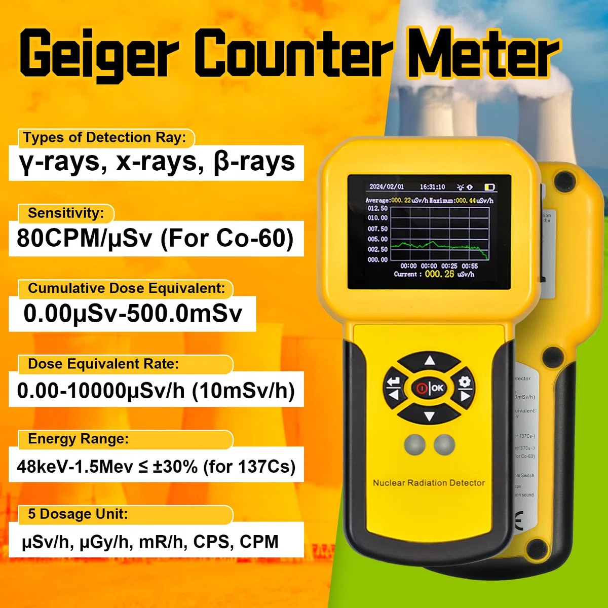 Kethvoz Geigerzähler, Kernstrahlung Detektor mit 3 Alarmmodi & Datenspeicherung, Strahlungsmessgerät für Radioaktivität Beta Gamma Röntgen Strahlen KE-886A