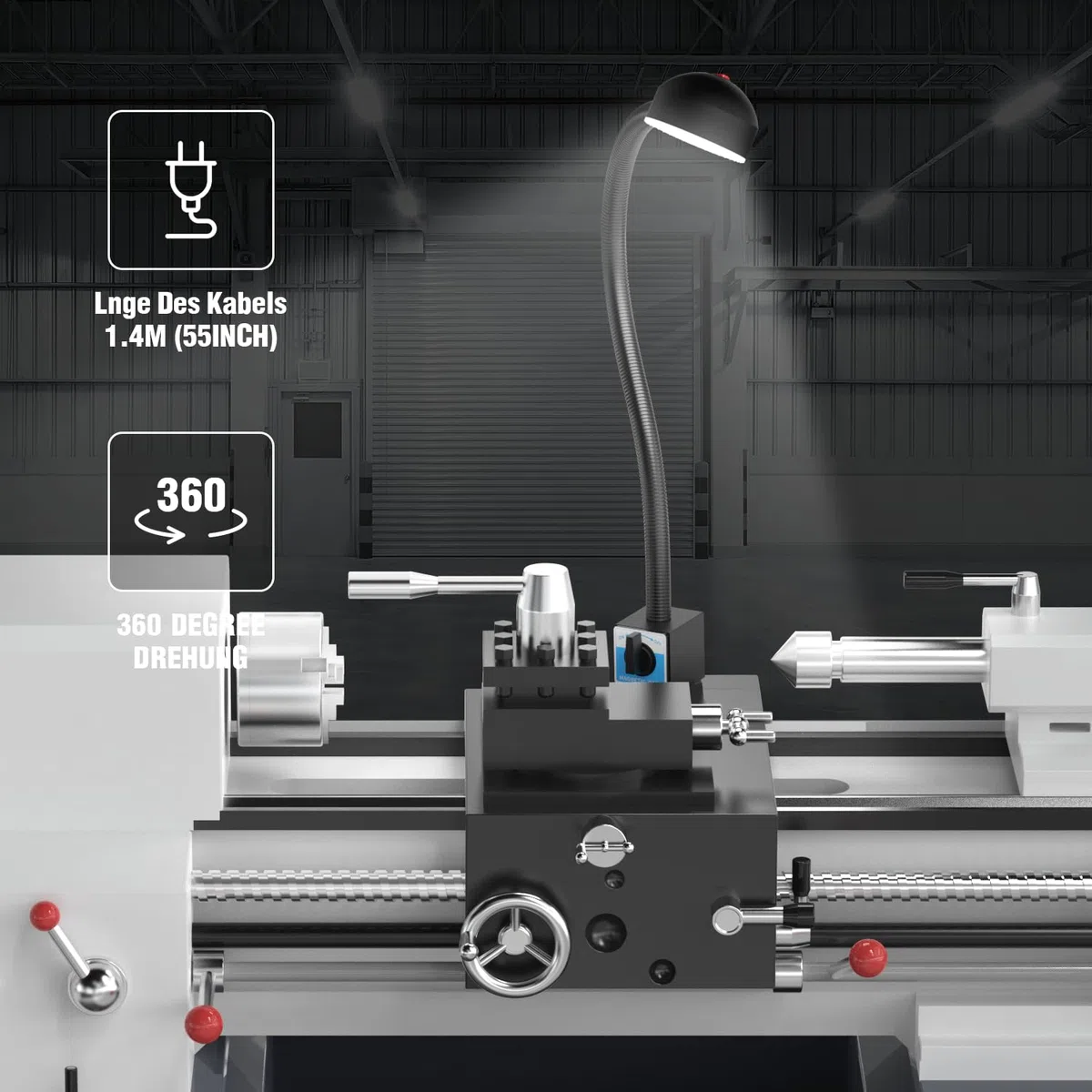 Magnetische LED Drehmaschine Lampe Maschinenlampe mit Magnetfuß 10W 1100 Lumen Flexibel Wasserdicht Arm Drehmaschine Lampe für Nähmaschine Drehbank Fräsen Bohrmaschine Industrielle Beleuchtung （6000K）