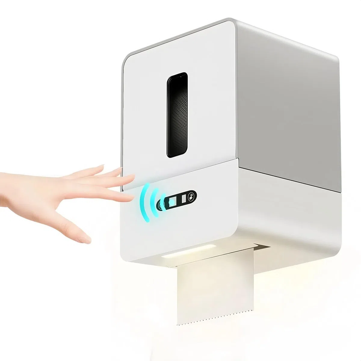 Automatischer Papierhandtuchspender, Berührungslos, Intelligenter Rollenpapierhalter Zur Wandmontage, Elektrischer Rollenpapierhandtuchspender mit Nachtlicht für Küche, (Gray)
