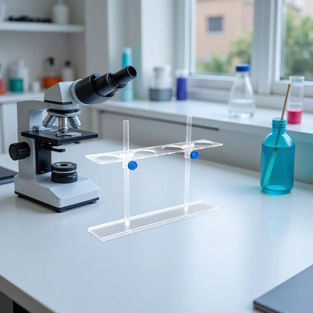 VALICLUD Acryl Labortrichterständer mit 4 Löchern und 55mm Durchmesser Säurebeständig und Leicht zu Reinigen für Chemieunterricht und Labororganisation