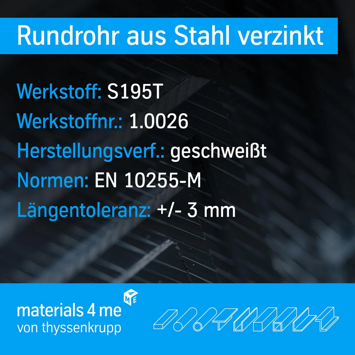 thyssenkrupp Stahlrohr verzinkt Ø 48,3 x 3,2 mm (1 1/2") in 2450 mm Länge | Rundrohr Stahl | Konstruktionsrohr