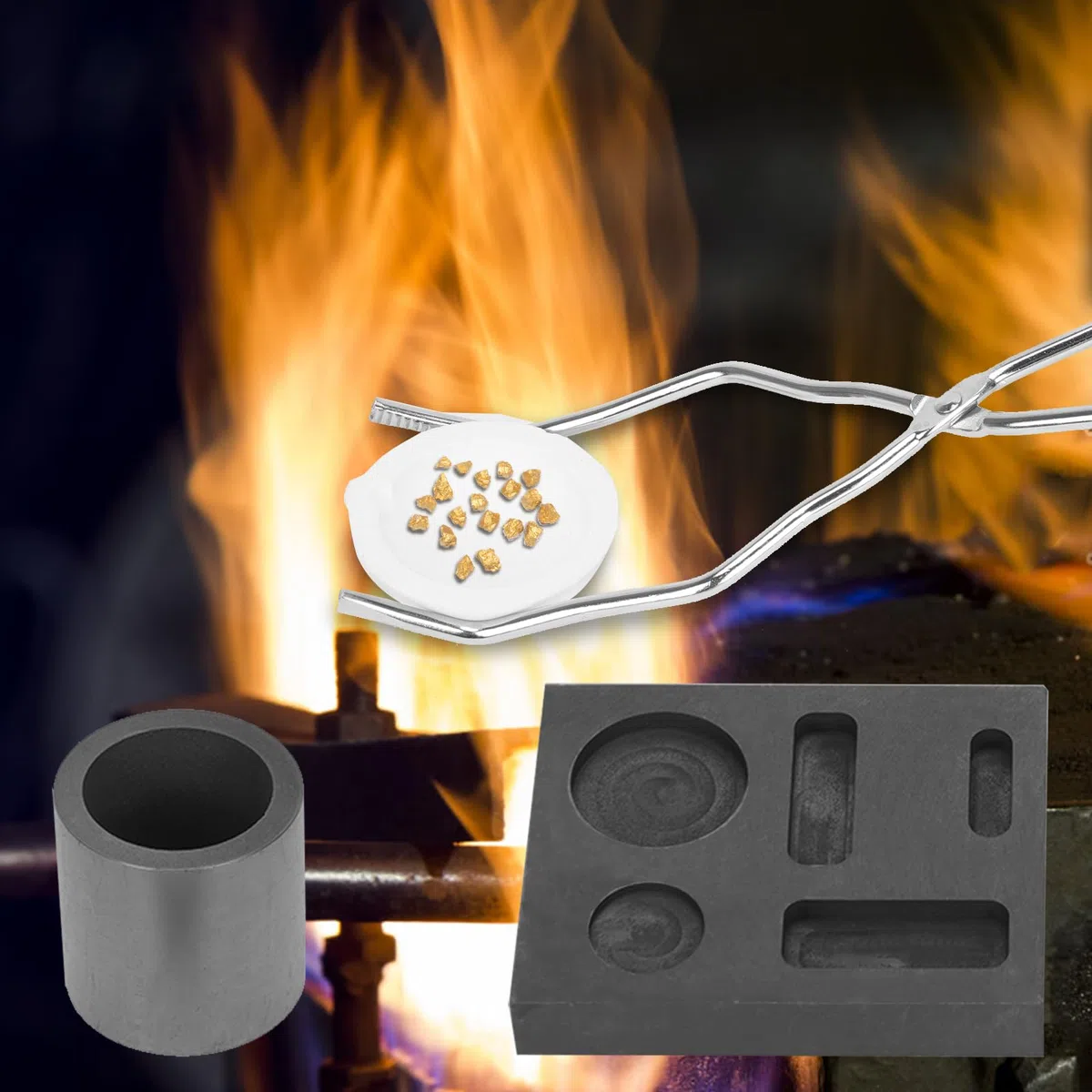 aleawol 4pcs Graphittiegel Gold Schmelzen Kit, Schmelztiegel Zange Schüssel Kombi für Platin Gold Silber Messing Legierungs Schmelze