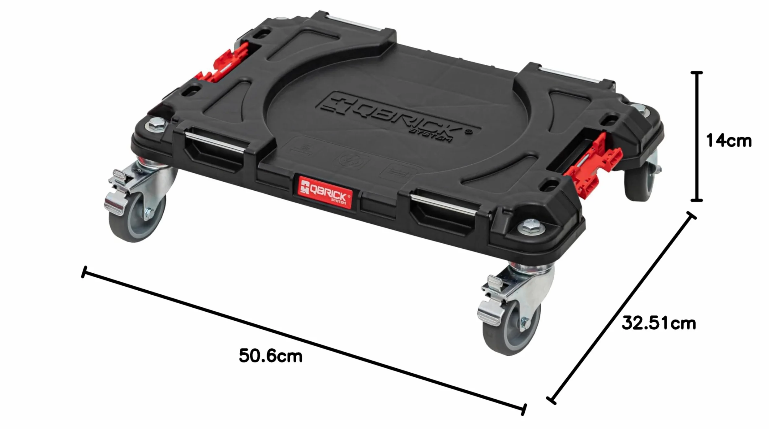 Qbrick System Transportroller Rollbrett Transportbrett 100 kg Tragkraft PRO Transport Platform Schwarz Rot 506 x 325 x 140 mm