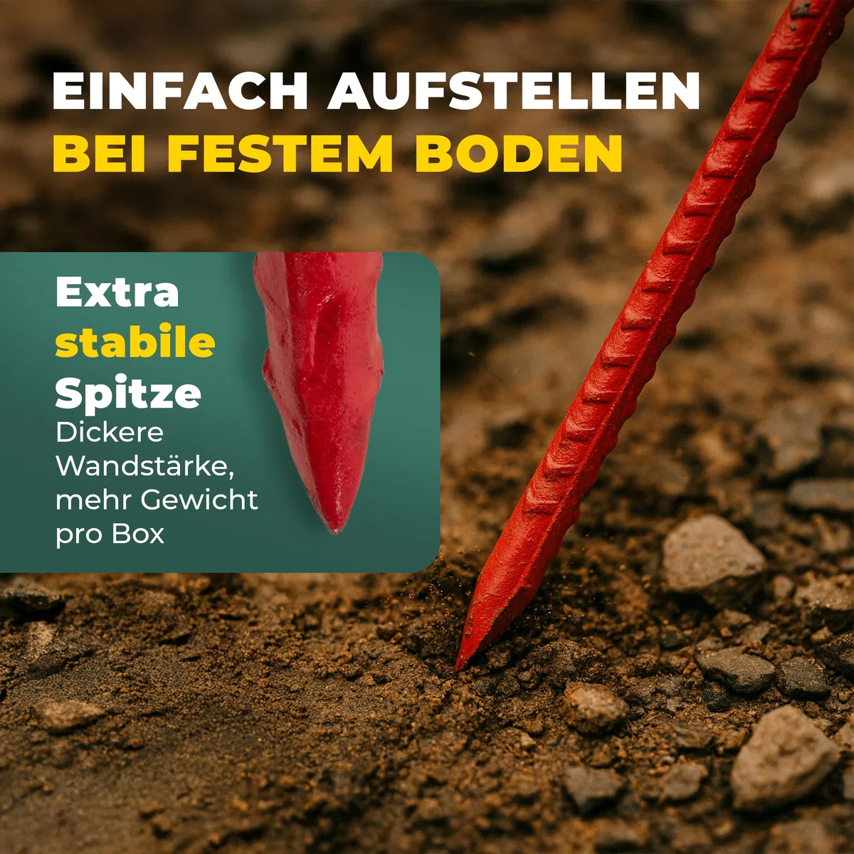Novatool 10er-Set Absperrbandhalter Ø12 x 1100mm Rot, Metall Absperrband Absperrstangen Laternenstange Absperrleinenhalter Absperrhalter Schnureisen Schnurnagel, für Baustelle & Garten