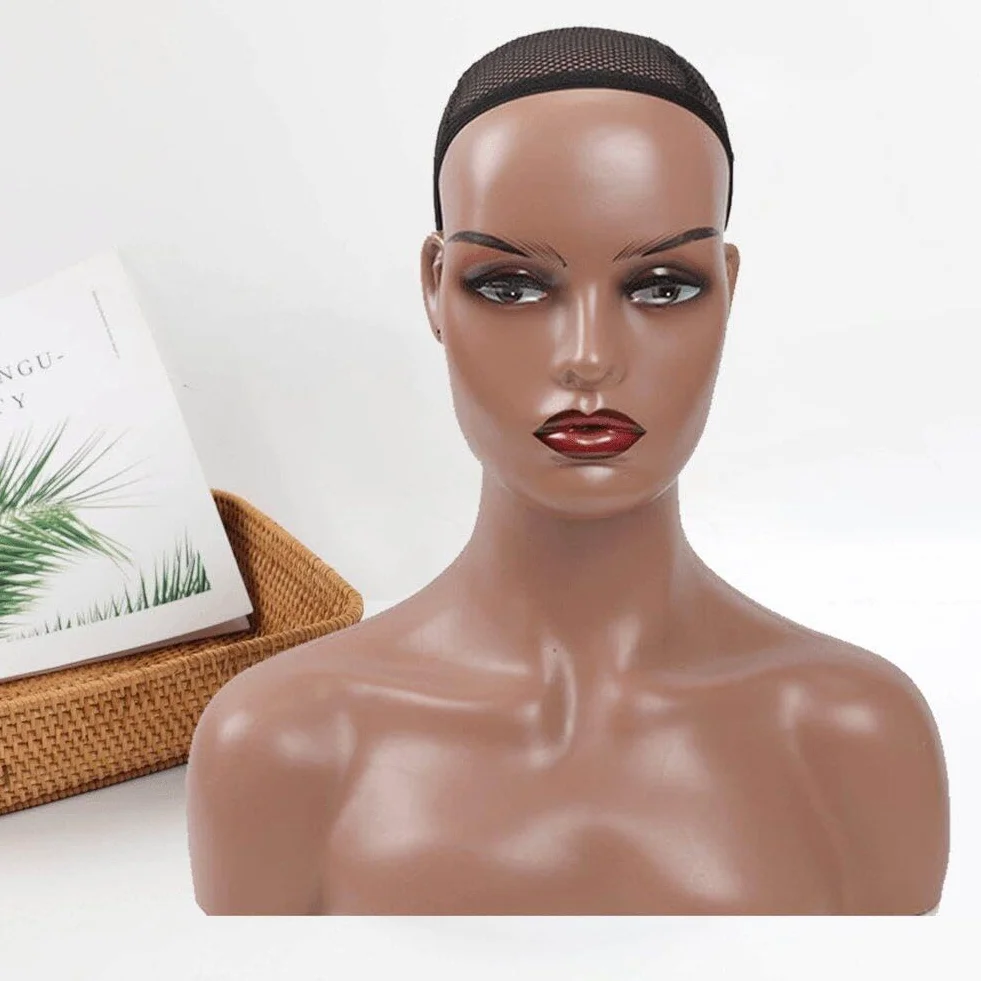 Weiblicher Realistischer Mannequin-Kopf Schultern, Afrikanisches Perücken-Display-Modell, Dunkelbraun, Beige Farben, Kopf Für Hut, Brille