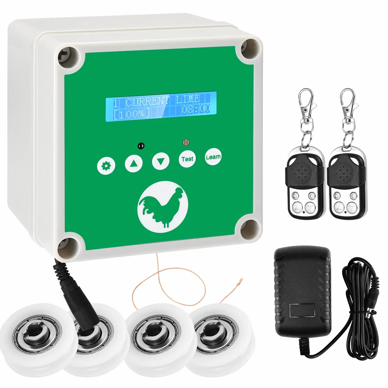 Elektrische Hühnerklappe, Automatische Hühnerklappe mit Zeitschaltuhr & 2 Fernbedienung, Batterie oder Netzbetrieb, Automatischer Hühnerstall Türöffner für Sichere Hühnerhaltung (Ohne Tür)