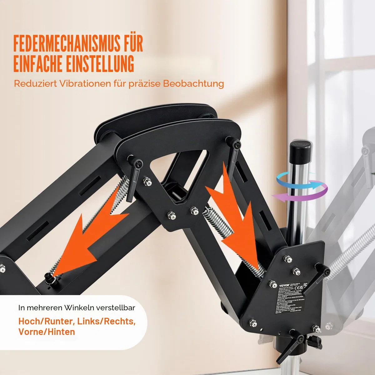 VEVOR Multidirektionales Mikroskop mit Federhalterung, Schmuckmikroskop mit 7- bis 45-facher Vergrößerung, Mikro-Schmuck-Intarsienständer mit integriertem USB-Ring-LED-Licht, Juweliermikroskop