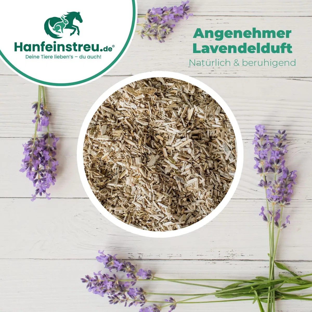 Hanfeinstreu mit Lavendel für Kleintiere, Hühner und Pferde, 140 Liter, 100% Naturprodukt, Extrem Saugfähig, Staubarm, Geruchsbindend, Nachhaltig und Langlebig