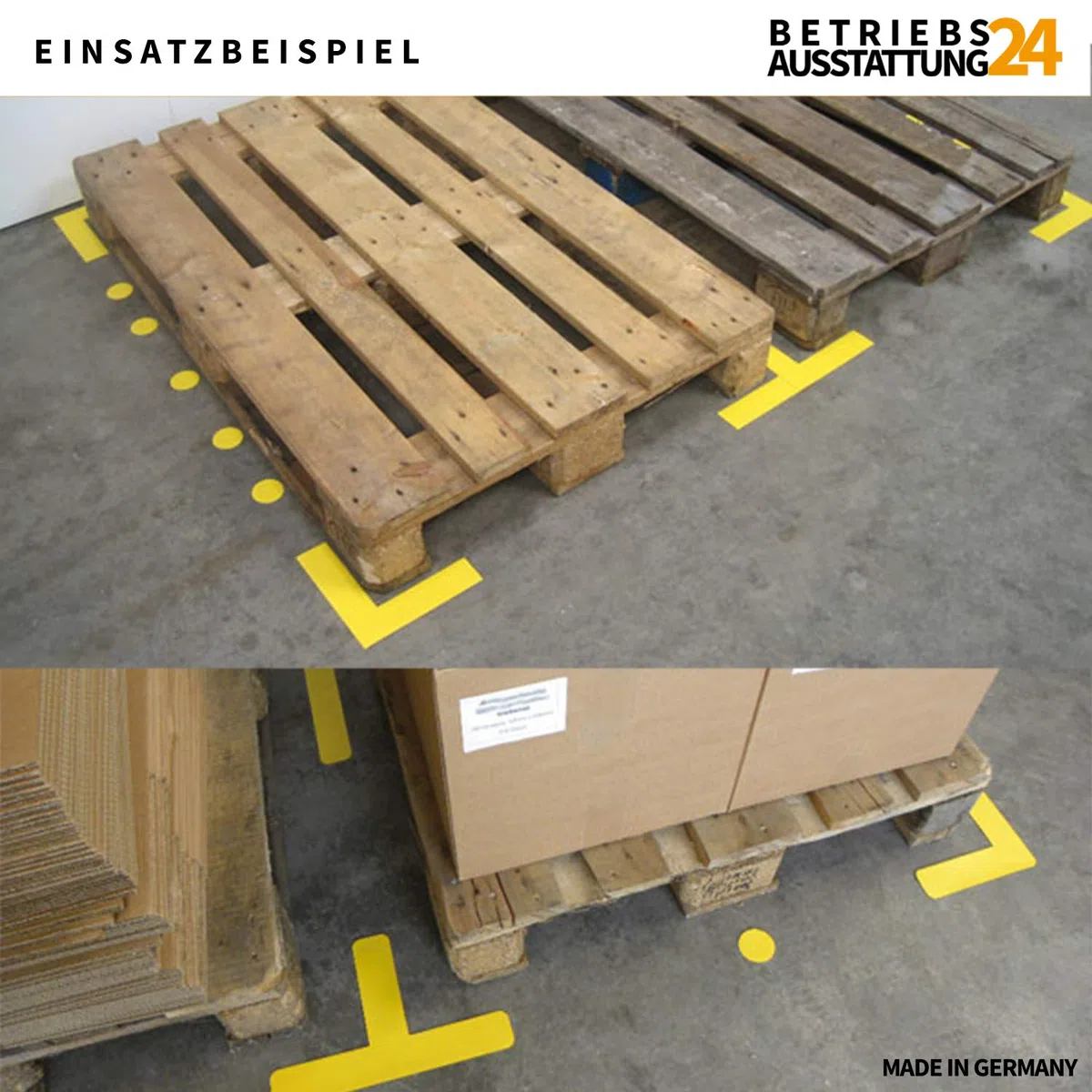 Stellplatzmarkierung - TYP L-Stück - PVC-Folie, selbstklebend - 25 Stück VE - Maße 5,0 x 20,0 x 20,0 cm - gelb - zur Lagerplatzkennzeichnug - sofort befahrbar