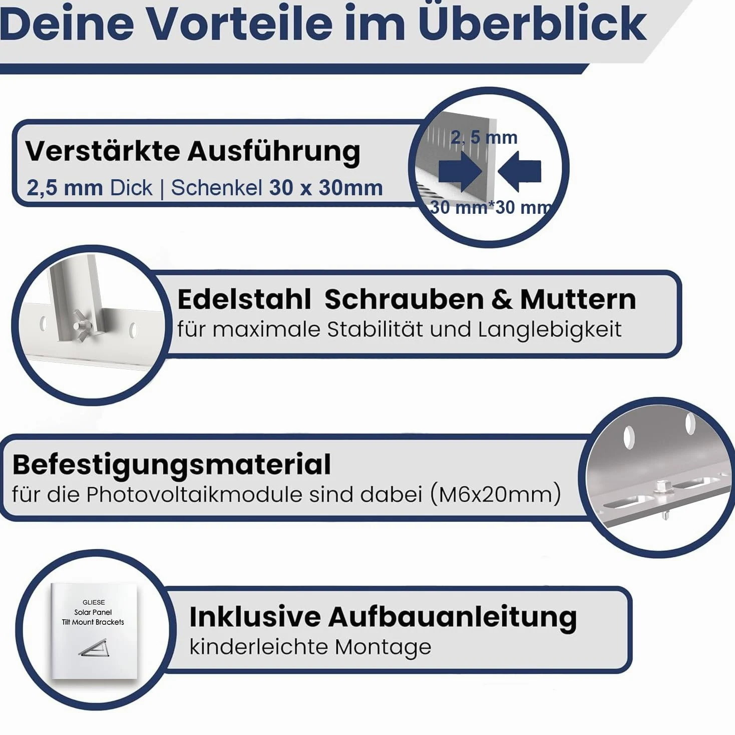 GLIESE Solarmodul Halterung 114 cm (2er-Set),Solarpanel Halterung,Balkonkraftwerk Halterung,Verstellbarer Winkel Von 0° bis 90°,Aluminium Halterungen Flachdach für 100 W-600 W, 0% MwSt.