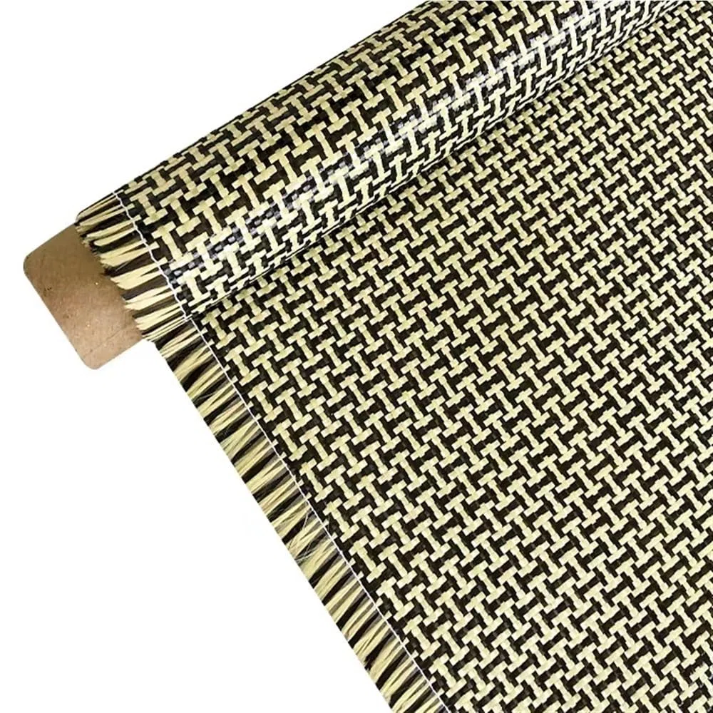 Gelbes Kevlar- und Kohlefaser-Mischgewebe, einfarbiges Hybrid-Carbon-Kevlar-Gewebe, 1100D / 3K, 200 g/m², 100cm X100cm