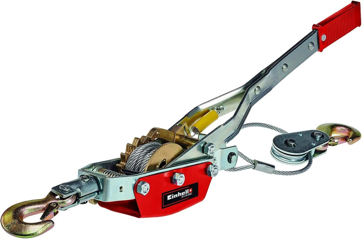 Einhell Handhebelseilzug TC-LW 2000 (3,3 Meter langes drallfreies Drahtseil, max. Zugkraft mit Umlenkrolle 2.000 kg, inkl. einer Umlenkrolle mit Lasthaken & Sicherheitsbügel)