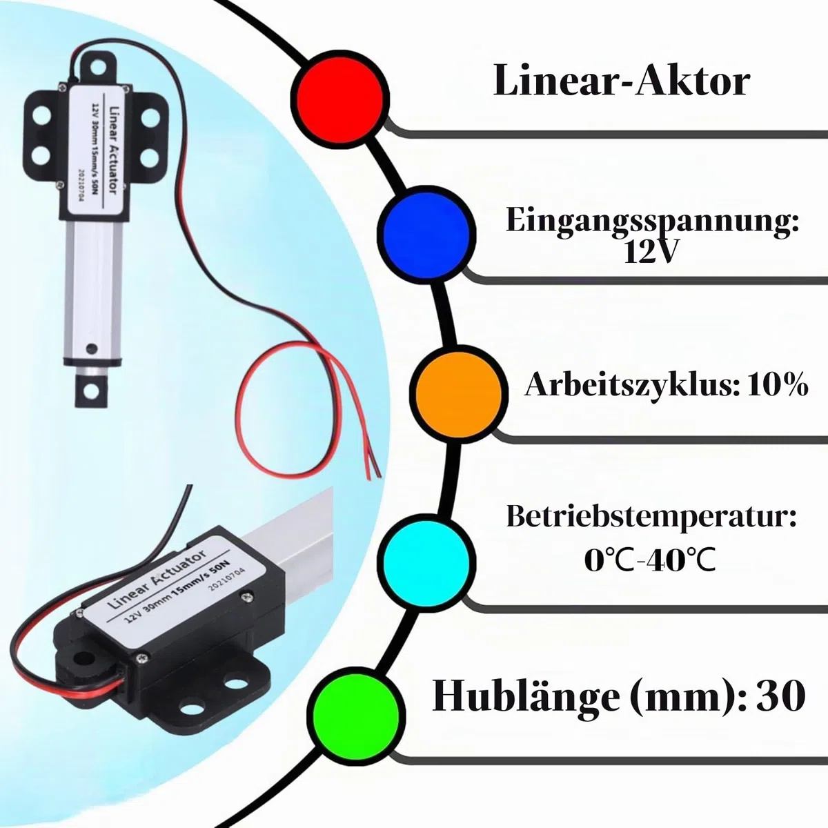 30mm DC 12V Linearaktuator Mini Electric Linear Motion Actuator Kurzschlussschutz T-Typ Schraube(Hub 30mm-15mm/s-50N)