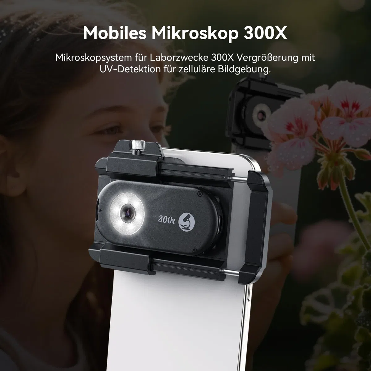 Evil Eye 300X Handy Mikroskop, Telefonmikroskop mit CPL, 18 LED-Licht, 19 Beleuchtungsmodi, Mikroskop Handy UV-Licht & Universalclip Für Android/iPhone, Ideal Für Gärtner, Uhren & Schmuckliebhaber