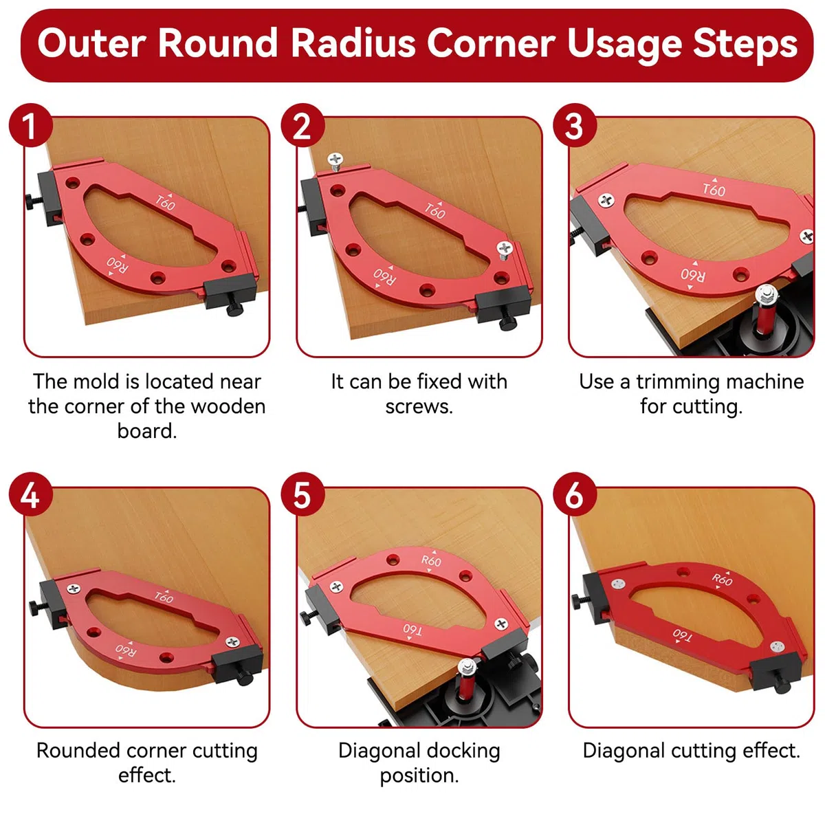 7 Stück Frässchablone Oberfräse Rund, Rot Aluminiumlegierung Router Jig Radius Schablone für Holzbearbeitung R10 R15 R20 R25 R30 R35 R40 R50 R60 T10 T20 T30 T35 T40 T50 T60