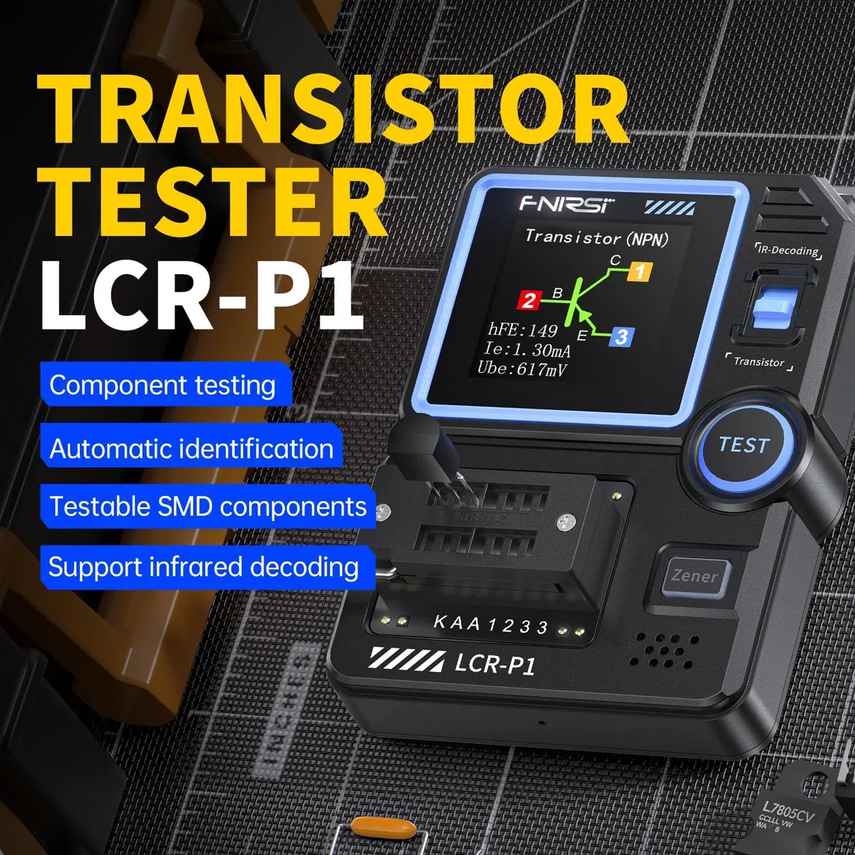 Transistor Tester,Multifunktional Tragbar SMD-Bauteil-Tester Dioden Trioden Zenerdioden-Tester,Widerstands Induktivitäts Batterietester,LCR-Messgerät/MOS/PNP/NPN/ESR-Messgerät