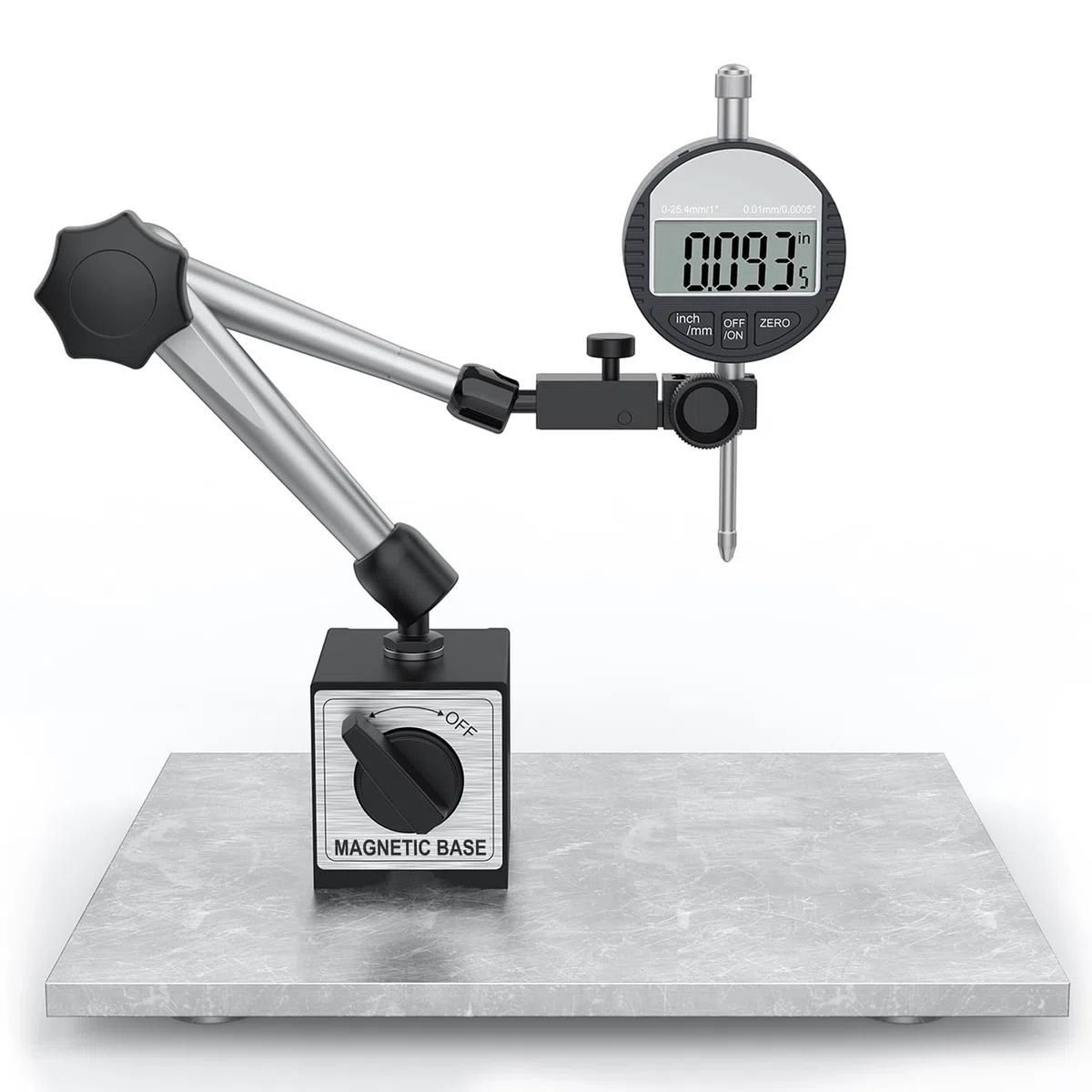 Digital Messuhr 0-25,4mm und Magnetfuß mit Zentralklemmung, 80kg Maximale Zugkraft,Zoll/Metrische Umrechnung, Ideal für Automobilgebrauch, 3D Drucker und Kalibrieren Werkstattmaschinen
