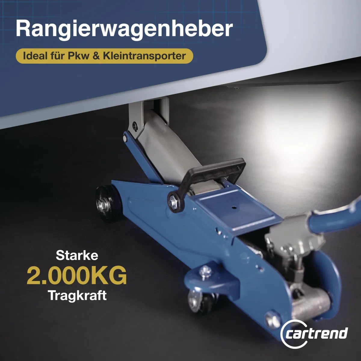 cartrend Hydraulischer Rangierwagenheber, Tragkraft bis 2t, 135-342 mm, Rangierheber für Auto und Kleintransporter, Wagenheber für Haus und Werkstatt, gefertigt aus Qualitätsstahl