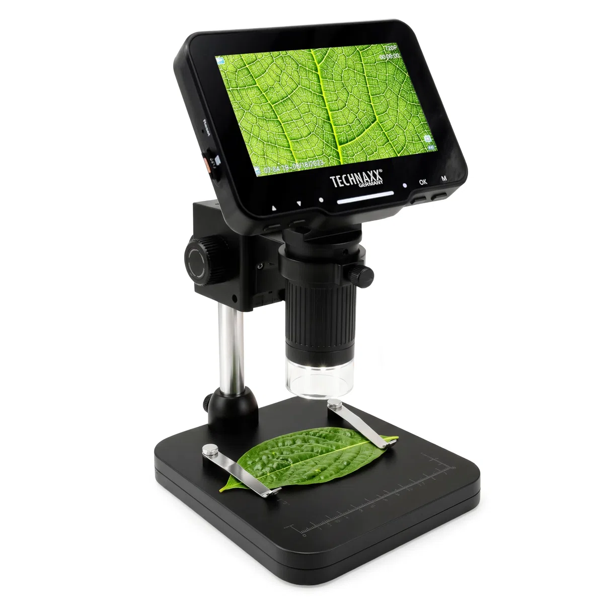 Technaxx Mikroskop Digital mit 50x Vergrößerung, 4,3 Zoll IPS Display, 8 LED Beleuchtung, Foto&Video Aufnahme, USB PC Verbindung, Tragbares Digitalmikroskop für Münzen, Elektronik & Pflanzen – TX-277