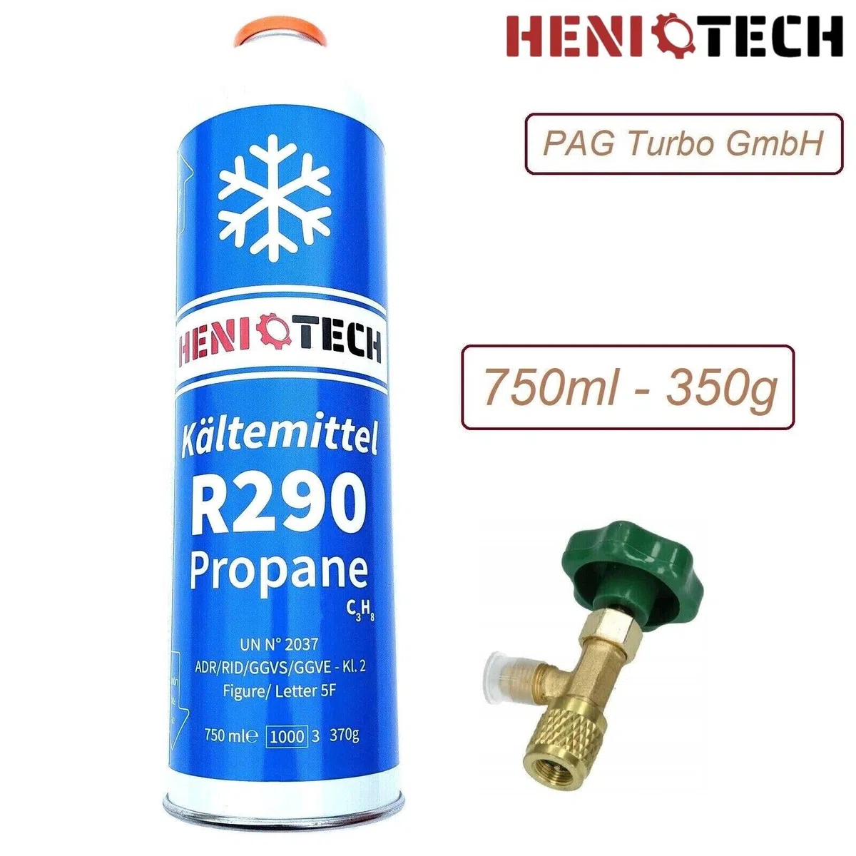 Kältemittel R290-370G / 750ml Propan Einwegdose mit Eckventil