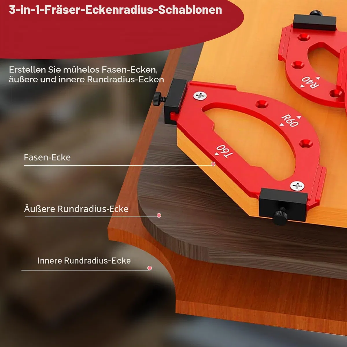 Frässchablone Oberfräse, 7 Stück Router Jig Radius Schablone für Holzbearbeitung R10 R15 R20 R25 R30 R35 R40 R50 R60 T10 T20 T30 T35 T40 T50 T60 Aluminiumlegierung Eckradius-Schablone