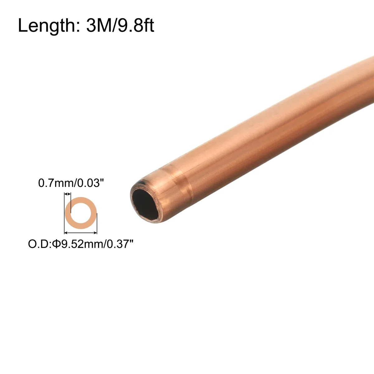 QUARKZMAN Kupferrohr 3/8'' Außendurchmesser x 9,8 ft 1/32" T Kühlmittel Flexibles Rohr nahtlos hohl Metall weich für Klimaanlagen, Kühlschränke und andere Geräte