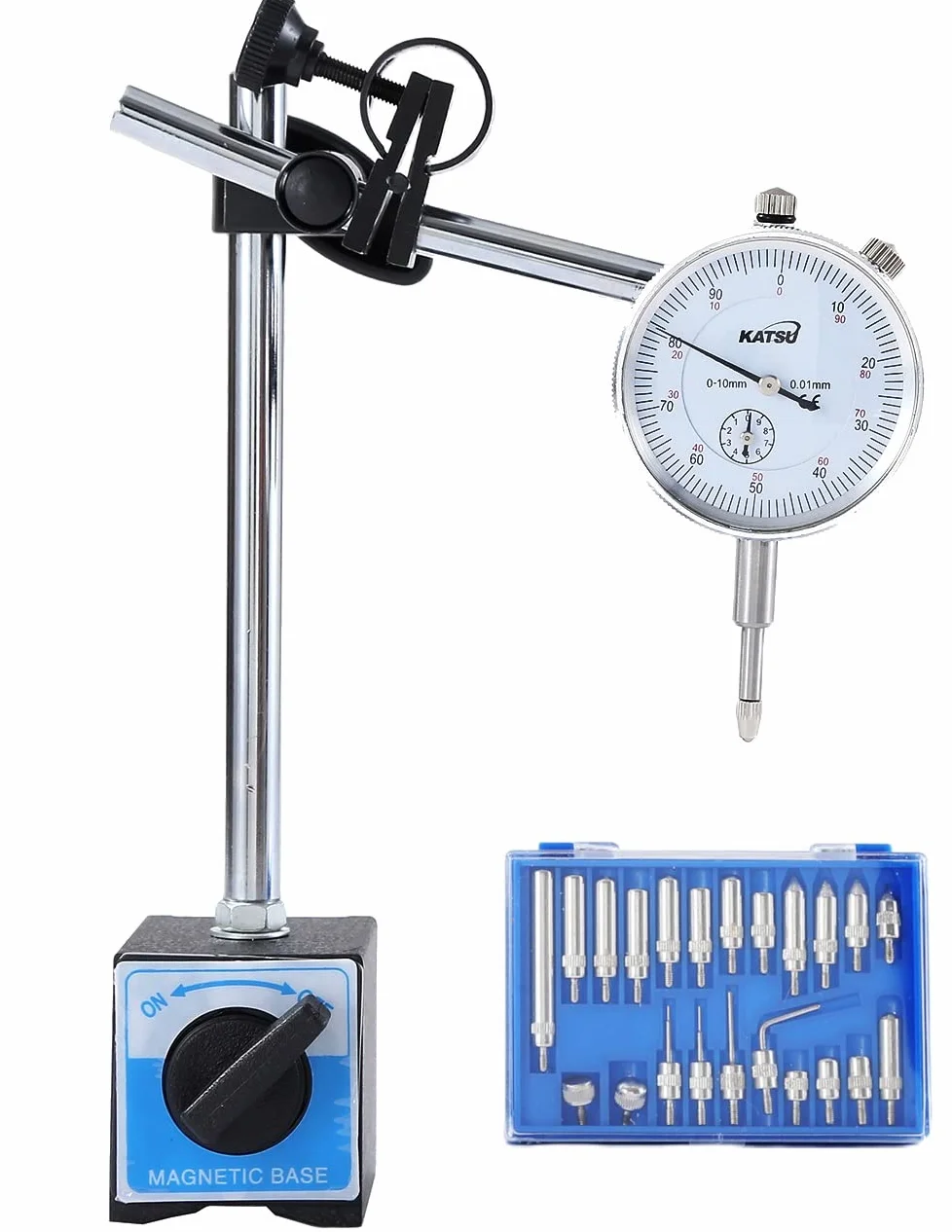 KATSU Messuhr DTI 0–10 mm mit Magnetfuß und 22 Stück Anzeigepunkt-Kit, Hochpräzisions-Messwerkzeug 40111965