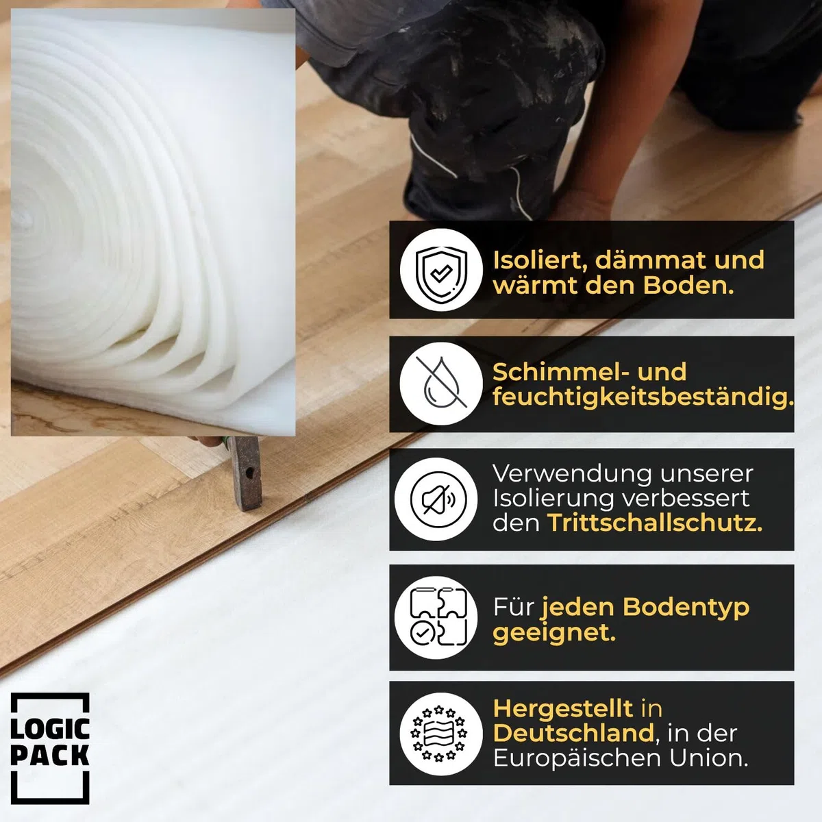 Trittschalldämmung aus PE-Schaumfolie 2mm 100 m² Rolle Dämmunterlage Laminatuterlage und Parkettunterlage Fußboden leicht zu schneiden - 1 m x 100 m 1 Rolle