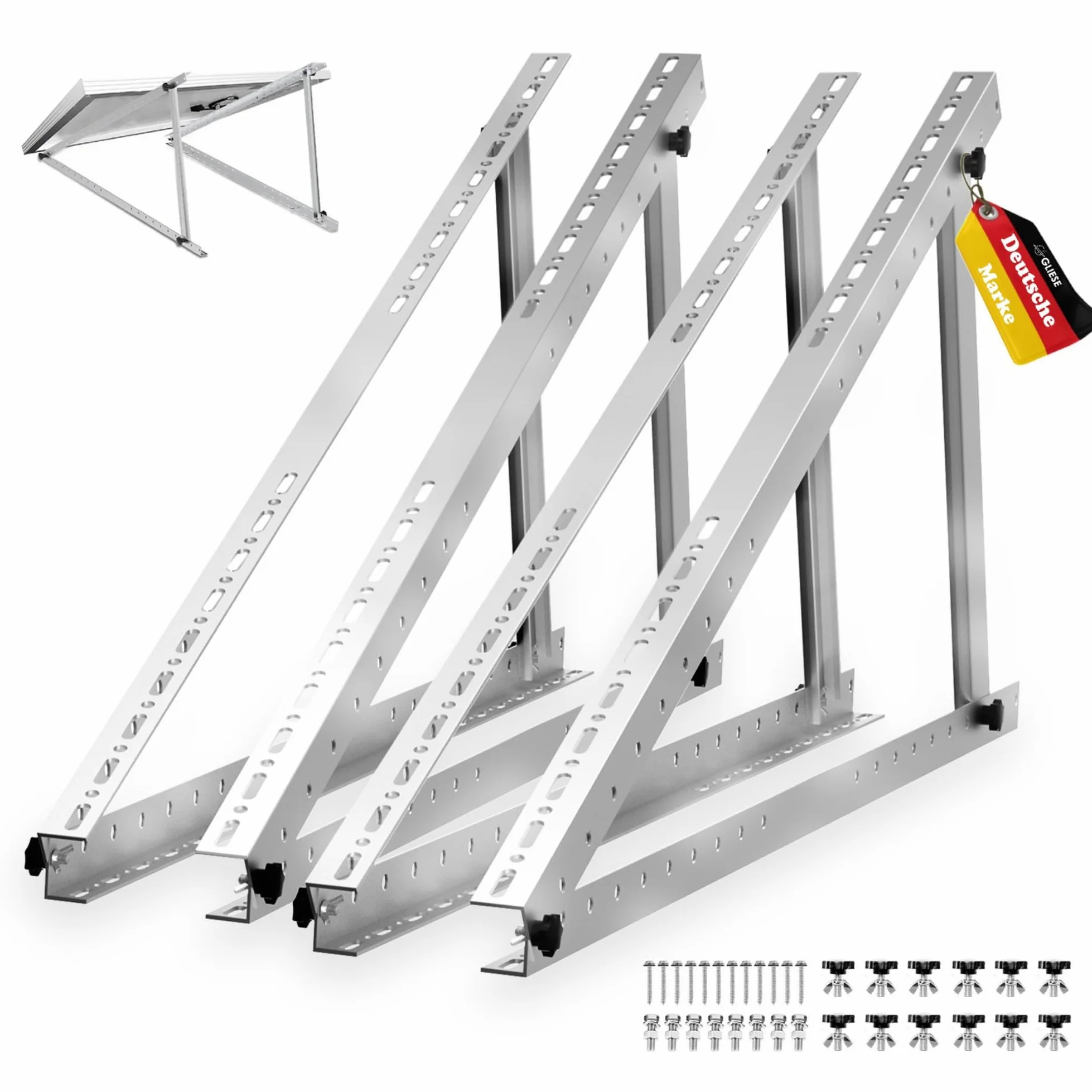 GLIESE Solarmodul Halterung 114 cm (2er-Set),Solarpanel Halterung,Balkonkraftwerk Halterung,Verstellbarer Winkel Von 0° bis 90°,Aluminium Halterungen Flachdach für 100 W-600 W, 0% MwSt.