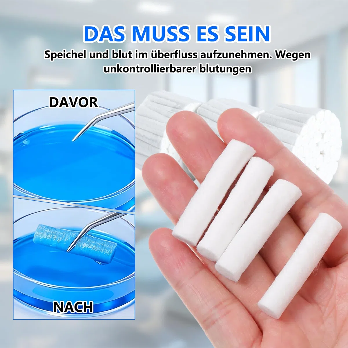1000pcs Zahnwatterollen, Dental Watterollen Hochsaugfähig Baumwolle nasenbluten stopper für Mundhöhle, Nasenbluten oder andere Notfallunfälle