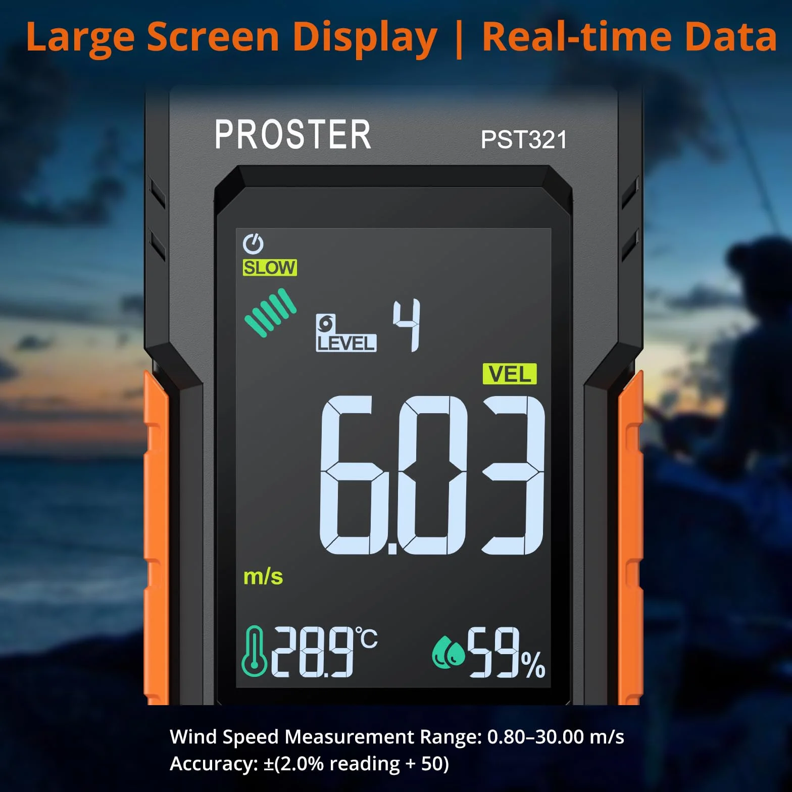 Proster Digitales Anemometer Windgeschwindigkeitsmesser（CFM CMM CMS）mit Farbdisplay und Hintergrundbeleuchtung – Luftvolumenmessgerät mit Lufttemperatur Test für Outdoor, Segeln, Schifffahrt