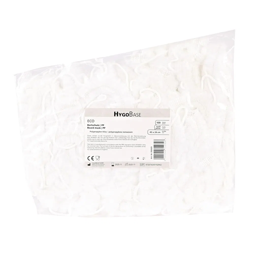 FRANZ MENSCH 1000 Stück Hygonorm Bartschutz Eco | PP, maschinell gefertigt, weiß, L: 45cm, B: 24cm, Einheitsgröße, Karton, Bartschutz, Bartnetz, Gesichtshaarschutz