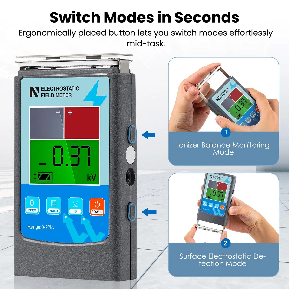 NEWTRY Elektrostatischer Statischer Elektrizitäts- und Feldprüfer mit Timer