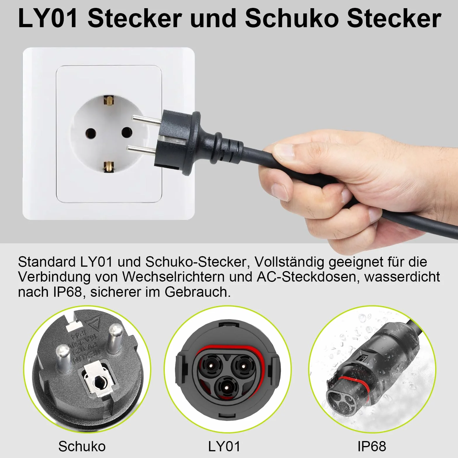 LY01 Kabel 2/3/5/10M,LY01 zu Schuko Adapter Kabel,LY-01 Buchse auf Schuko Stecker AC Anschlusskabel,Solar PV Steckdose für die Deye Mikrowechselrichter SUN-Serie (5 meter)