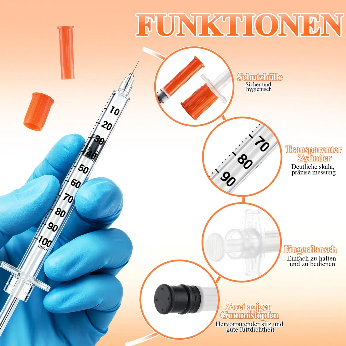 100 Stück 1ml Plastiktube 31G*6mm, Spritze mit Skala für Flüssigkeitstrennung, Einzeln Verpackt, Kunststoff Mehrzweck-Messwerkzeuge Laborzubehör für Tierpflege, Labor, Industrie