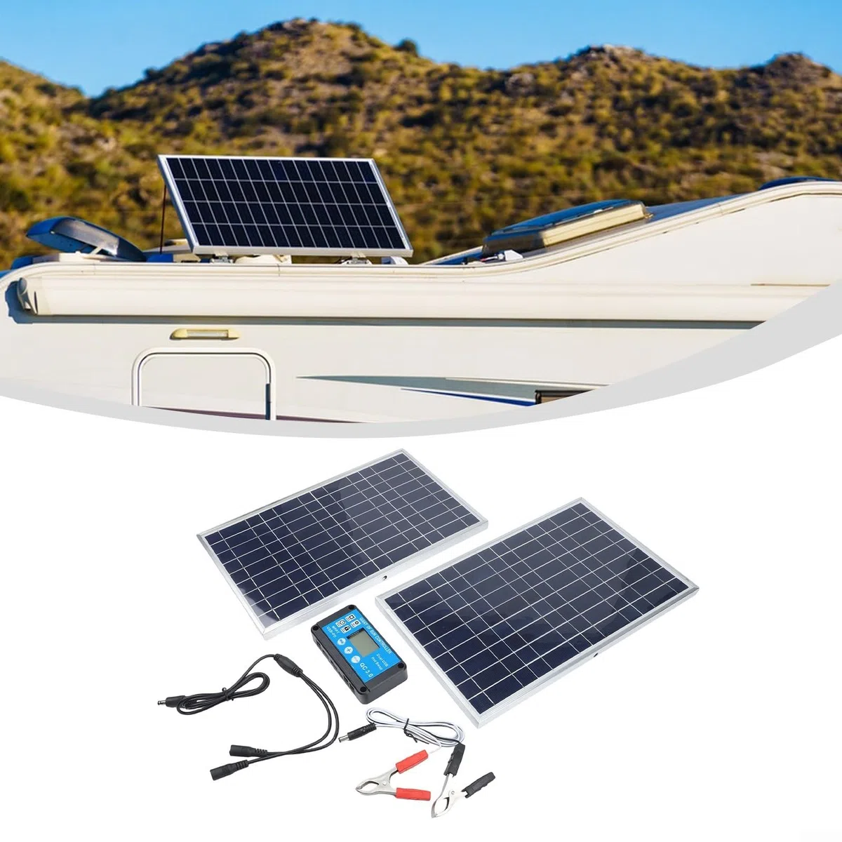 200 W Solarpanel-Set, 12 V Solarmodul-Controller, Solarpanel-Erhaltungslade-Kits für Wohnmobile, Wohnmobile, Traktoren, Motorräder, Automobil, Boot (Doppel)