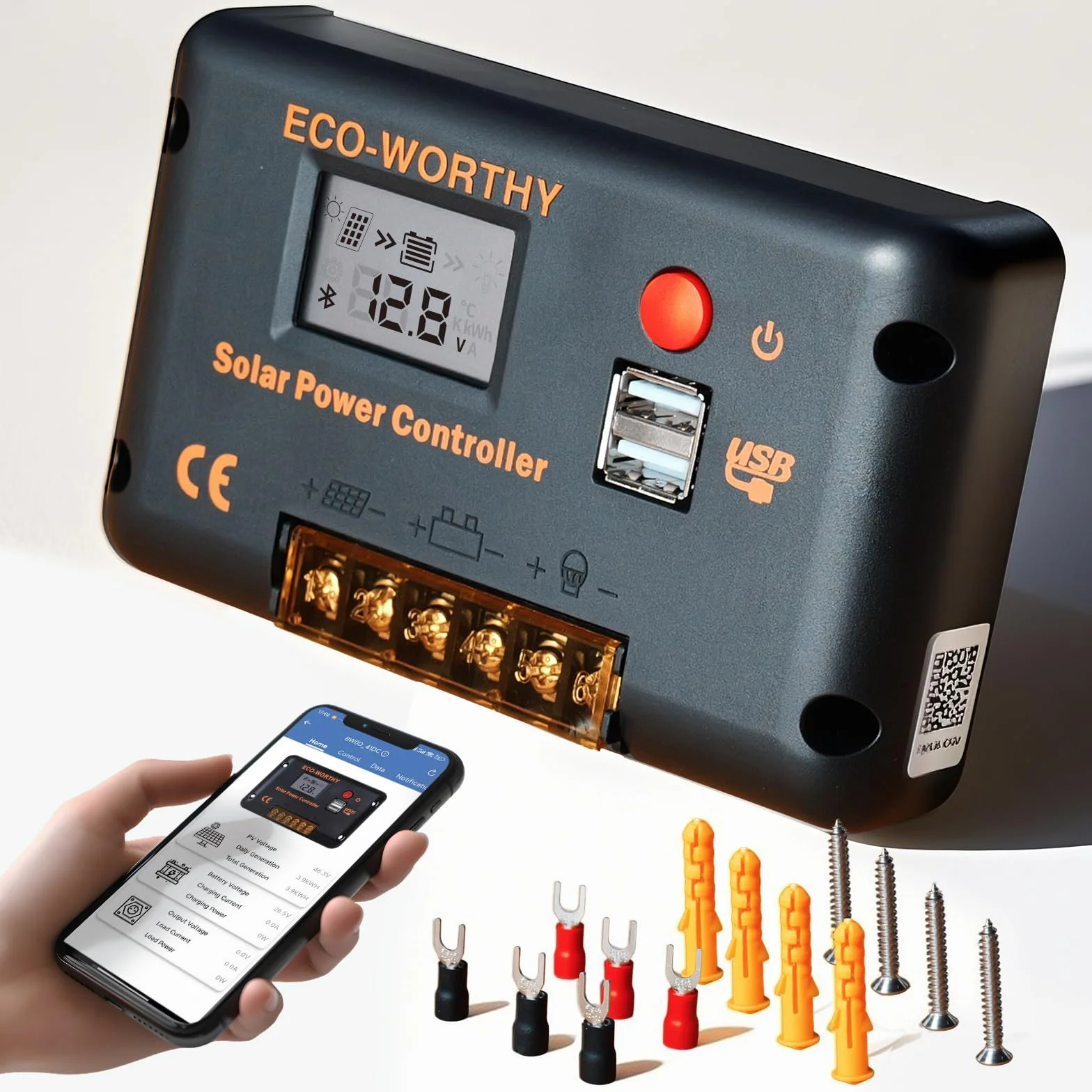 ECO-WORTHY 30A laderegler solar 12v /24v PWM mit Bluetooth & APP Überwachung, Intelligenter Batterie Controller für Solarpanel mit 2 USB-Anschlüssen für AGM/LiFePO4/GEL im Wohnmobil Solar System