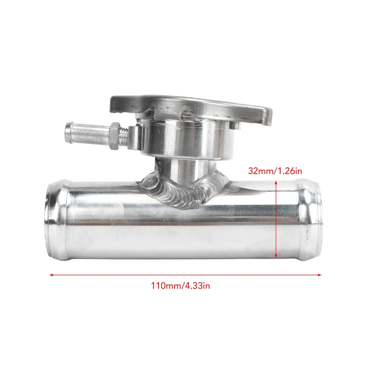 Dioche Kühlereinfüllstutzen, Inline Kühlerschlauch Einfüllstutzen mit 16 PSI Verschluss, 32MM (1-1/4 Zoll) Außendurchmesser, Polierte Oberfläche aus T6061 Aluminium für Pkw