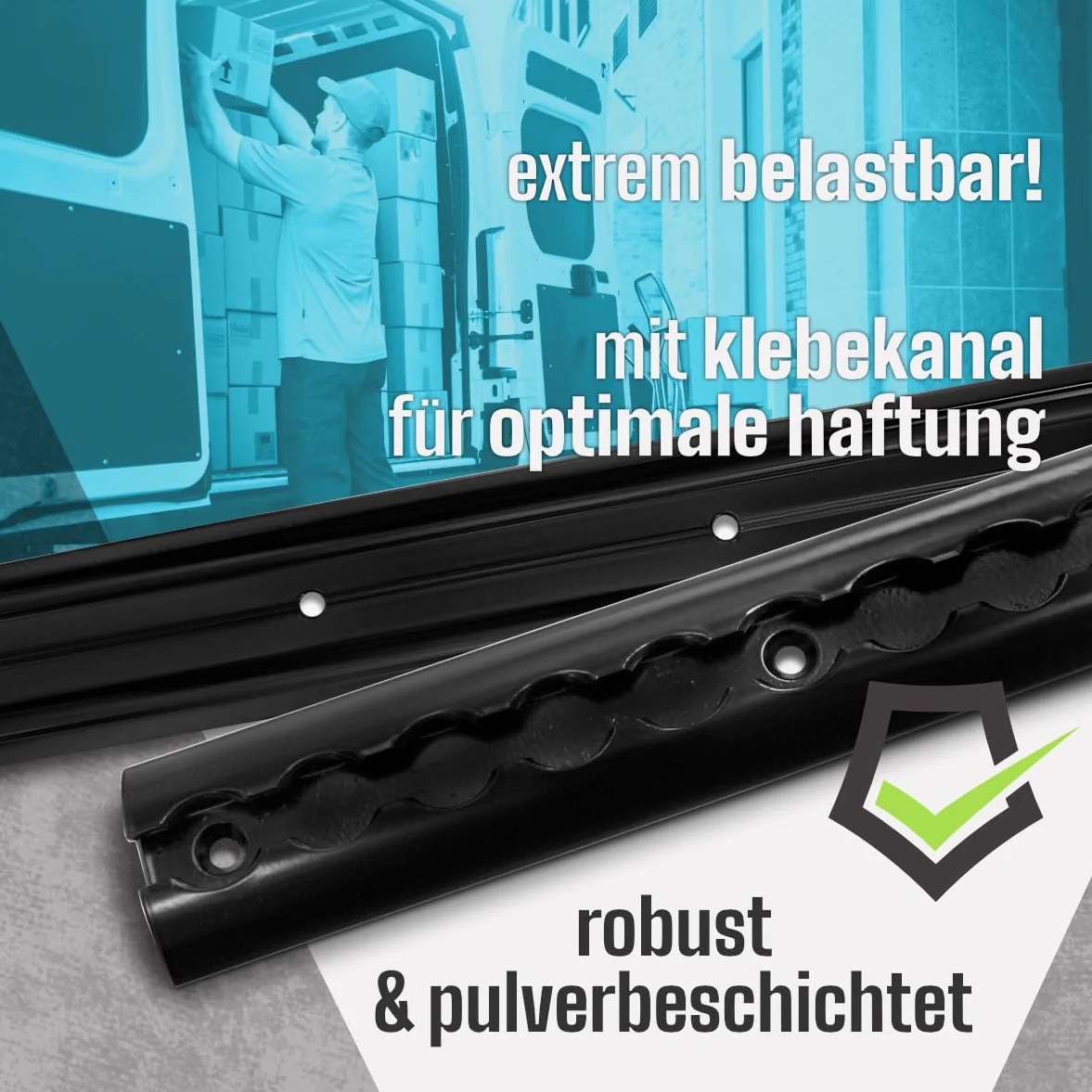 Airlineschiene robust halbrund schwarz 2X 0,5 Meter mit 4 Zurrösen und 4 Endkappen, Alu Zurrschiene Black line, hohe Stabilität und Langlebigkeit, für Anhänger, PKW, LKW, Camper, Wohnmobil