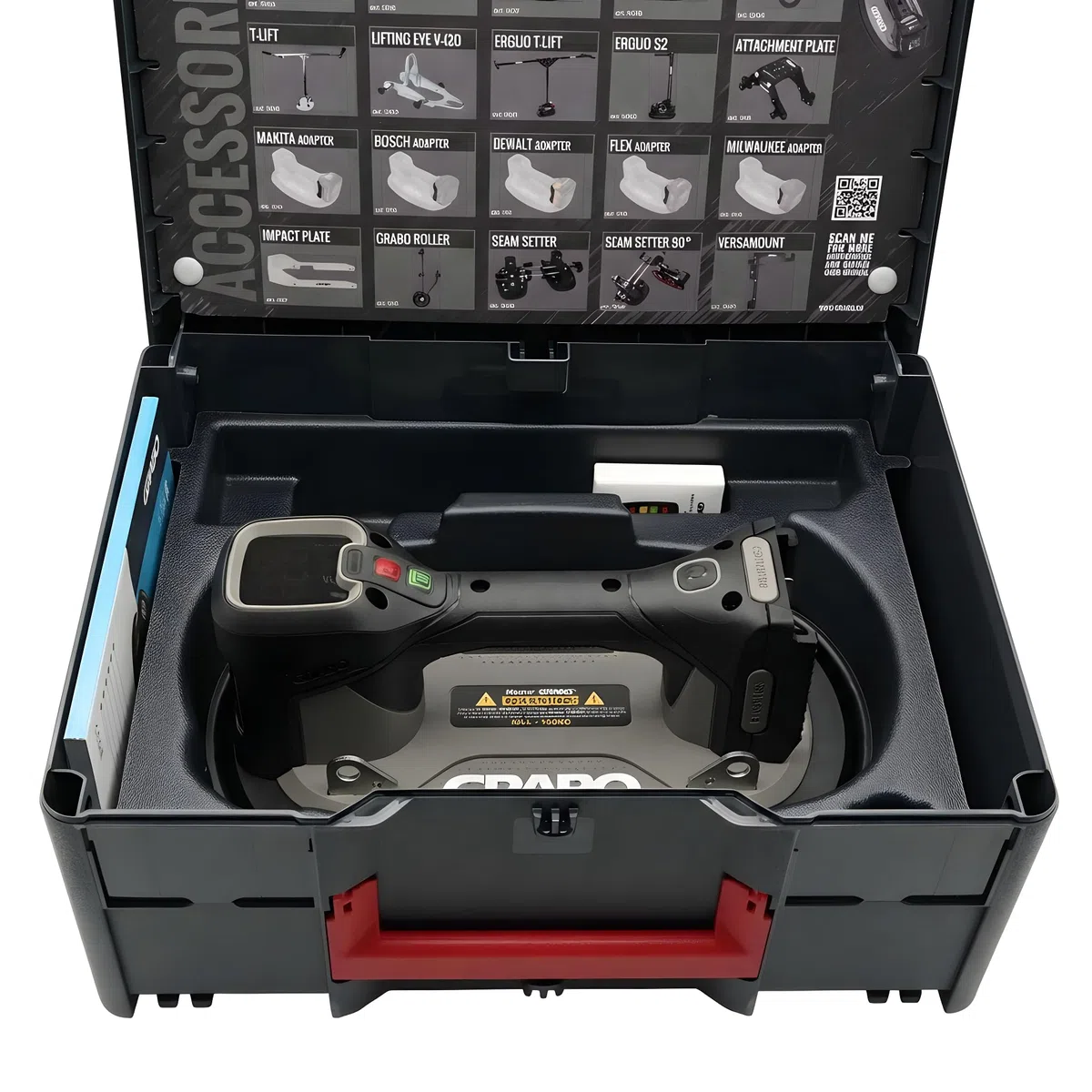 GRABO Pro Brushless Vakuum Saugheber 120 kg [Marken Akku-kompatibel] Elektrischer Fliesenheber & Glasheber mit Digitalanzeige Akku Saugheber für Fliesen, Glas & Stein inkl. TANOS Systainer³ (GPB-MAT)