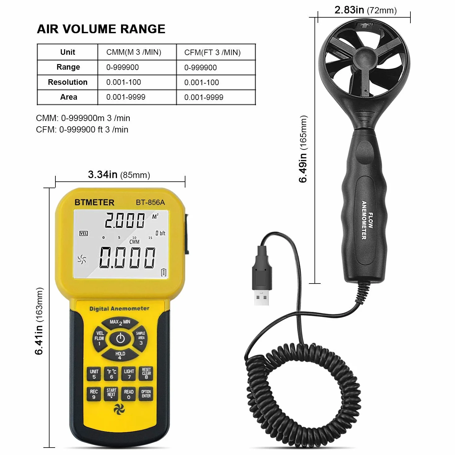 BTMETER BT-856A Pro HVAC Anemometer Measures Wind Speed, Wind Flow, Wind Temperature, CFM Air Flow, Speedometer with Backlight, Max AVG