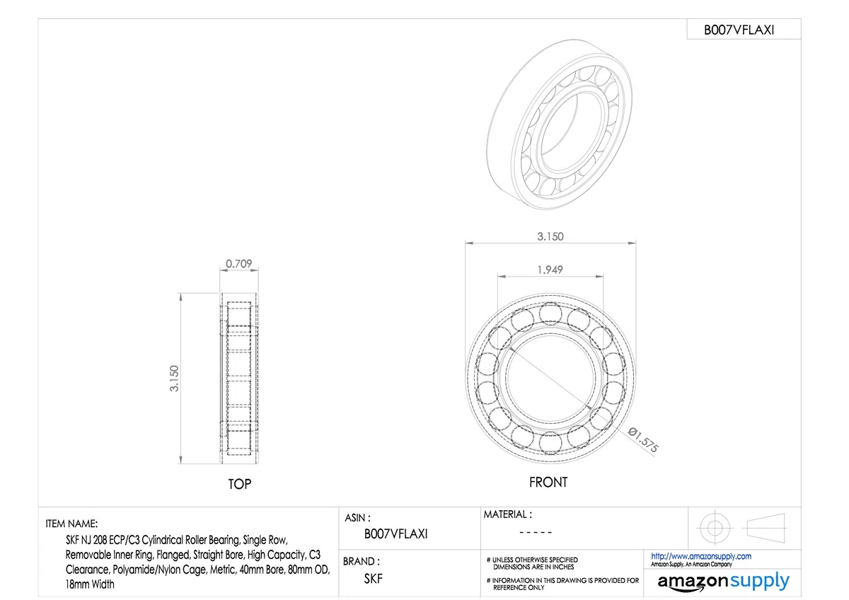 NJ208ECP/C3 SKF Zylinderrollenlager Roller Bearing 40x80x18mm